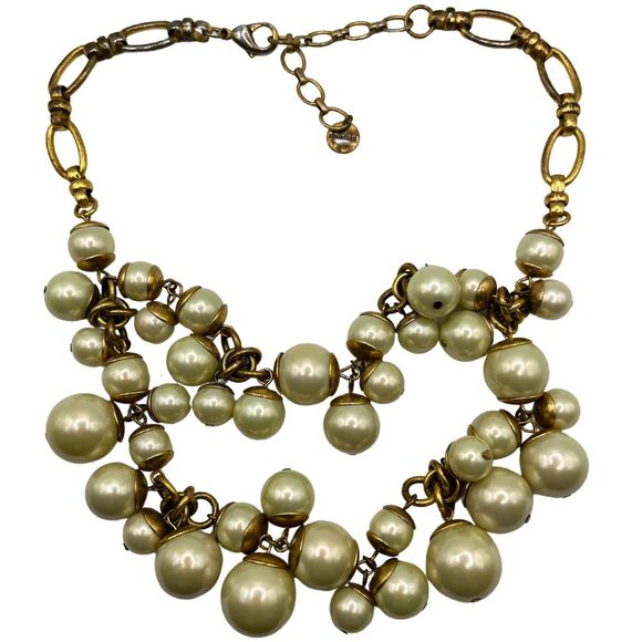 Stella & Dot Daphne Pearl Statement Necklace Gold Vintage Style - Picture 2 of 4